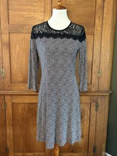Michael Kors Herringbone Print Dress Lace Detail 3/4 Sleeve Size Medium