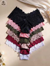 Women  s M Lace Floral Brief Panties 6 Pack Semi-Transparent Multicolor