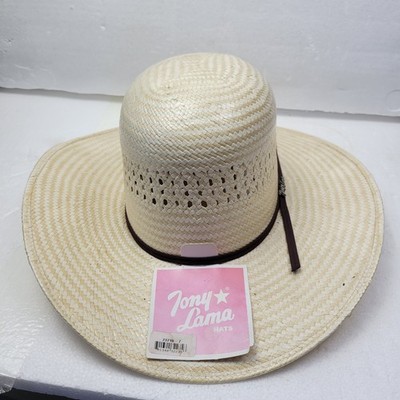 New Vintage Tony Lama Polyrope Cowboy Hat  Ivory Straw Vents 4  Brim 