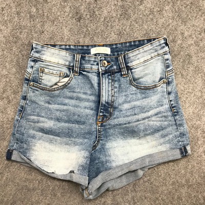 Ariya Jeans Short Juniors Size 7/28 High Waist Cuffed Denim Acid Washed Festival
