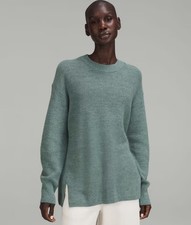 Lululemon Sweater Womens 8 Merino Wool-Blend Ribbed Crewneck Teal Green boxy fit