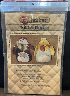  Kitchen Chicken  Fabric Utensil Holder Pattern By Patch Press, NOS, Easy To Sew