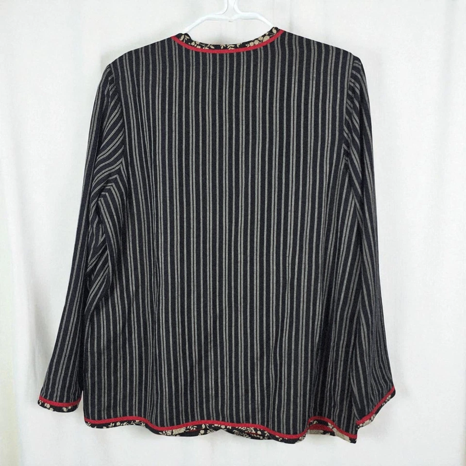 VTG KOOS of course! Reversible Jacket Black Stripe Red Floral Trim Woman Medium - Image 4 of 4
