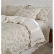 Evonne Pure Linen Jacquard Floral Duvet Cover Set Pillowcase Natural Queen