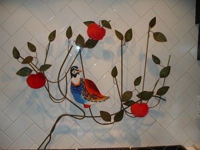 RARE ENAMEL C. JERE SIGNED 1970 QUAIL BIRD ON APPLE TREE