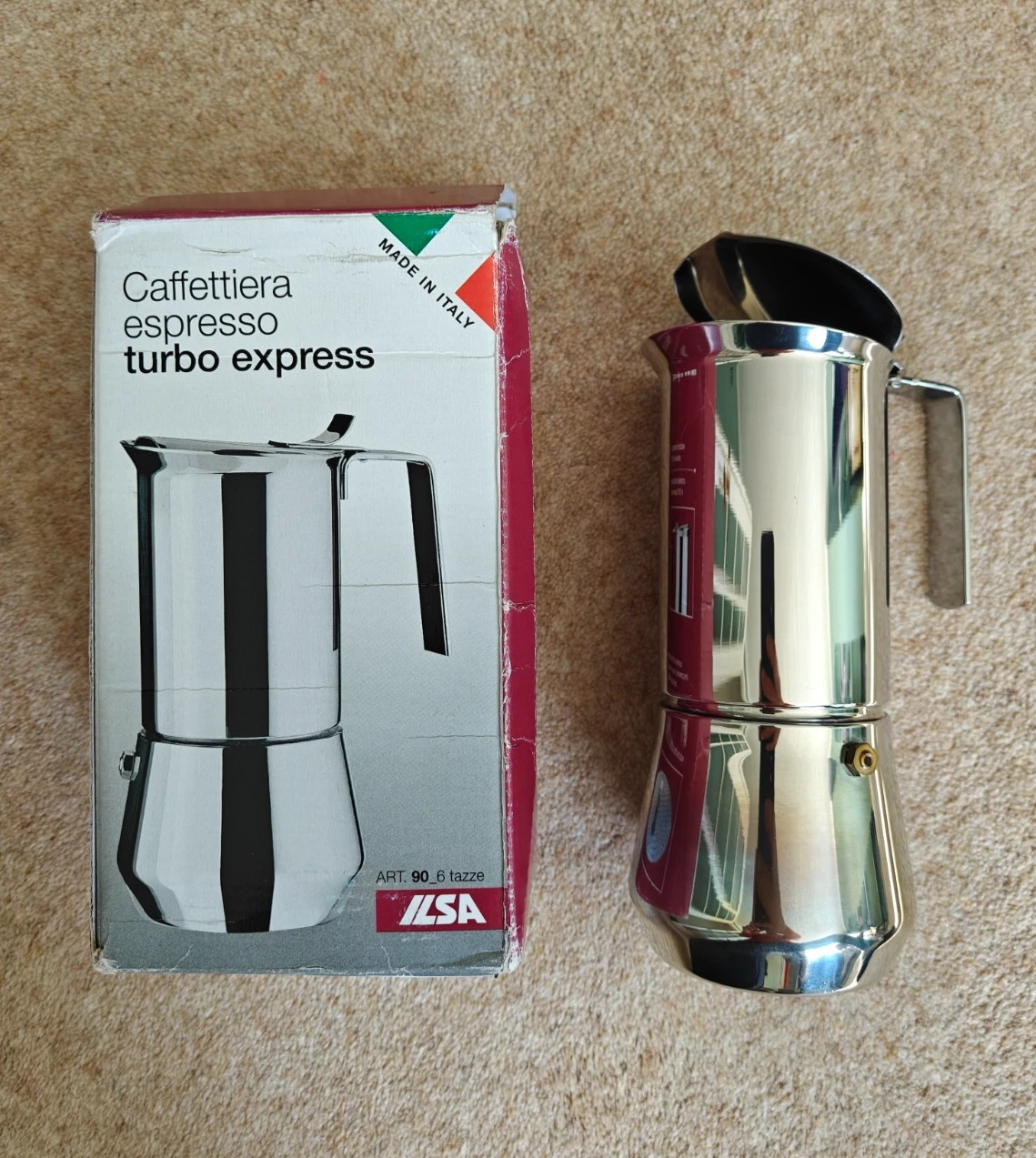 Ilsa 6 cups Italian stainless steel coffee maker stove top Moka pot