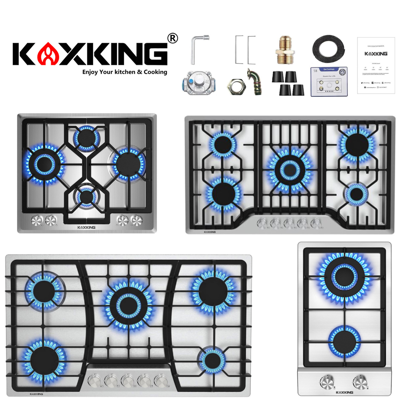 Built-in Gas Cooktop Gas Stove Top 12/24/30/36 In 2/4/5 Burners Dual Fuel NG/LPG