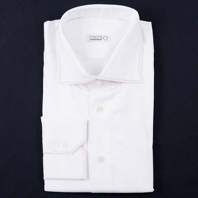 Zilli White Cotton Dress Shirt with Contrast Red Triple Stitch 15.75 (Eu 40) NWT