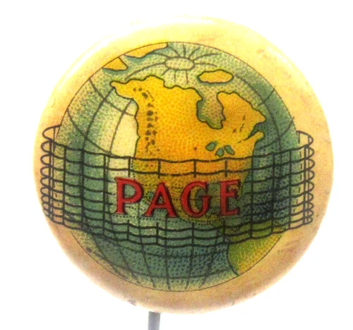 1890's PAGE FENCE Fencing 7/8" celluloid pinback button w/back paper a3
