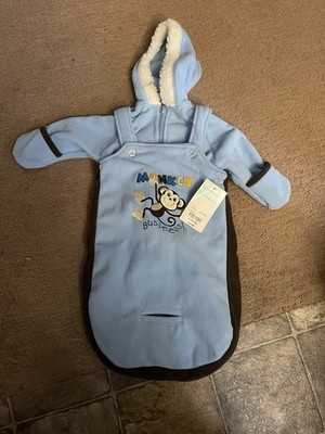 NWT OKIE DOKIE 2 Piece Pram Set Sleeper Snowsuit Blue Monkey 0-3 Months