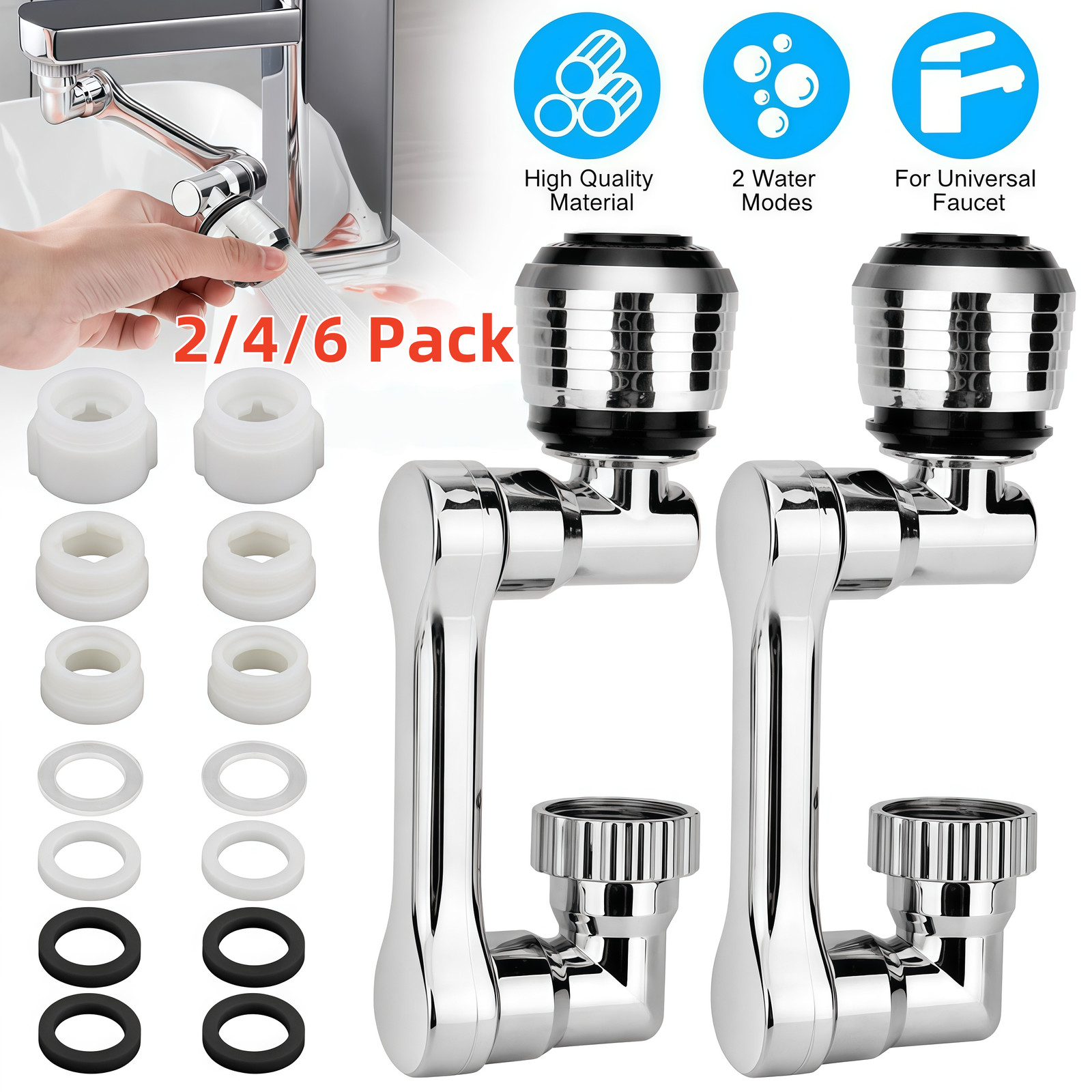 Extension Rotate Robotic Faucet Extender Arm Tap Universal 1080 Swivel Spray