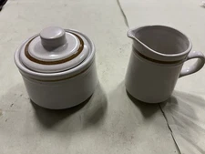 Hallkraft Stoneware Sugar Bowl, And Lid And Creamer KA100