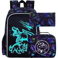 3PCS Boys Dinosaur Backpack, Camouflage Bookbag with Lunch Box, 17" Water Res...