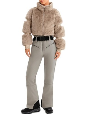 Yousify Womens Snow Suits One Piece Ski Suit Faux Fur Collar -KHAKI- Size Large