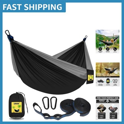 Durable Camping Hammock - Black & Grey with Tree Straps for Outdoor Bliss