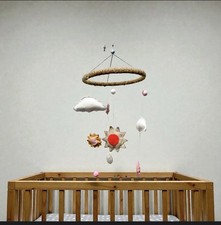 Clouds/Sun Pink Boho Felt Mobile  Baby Shower  Nursery Decor