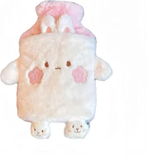 Rubber hot Water Bottle Cute Pink Bunny Plush with Cover, Warm Compress Menstrua