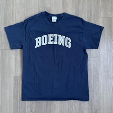 Boeing Shirt Mens Large Navy Blue Graphic Logo Cotton Crewneck Aviation Tee