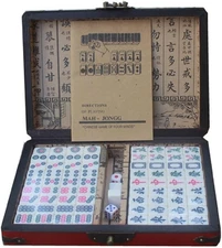 Chinese Mahjong Toy Set, Classic Board Game 144 Tiles Set with a Wooden Box.