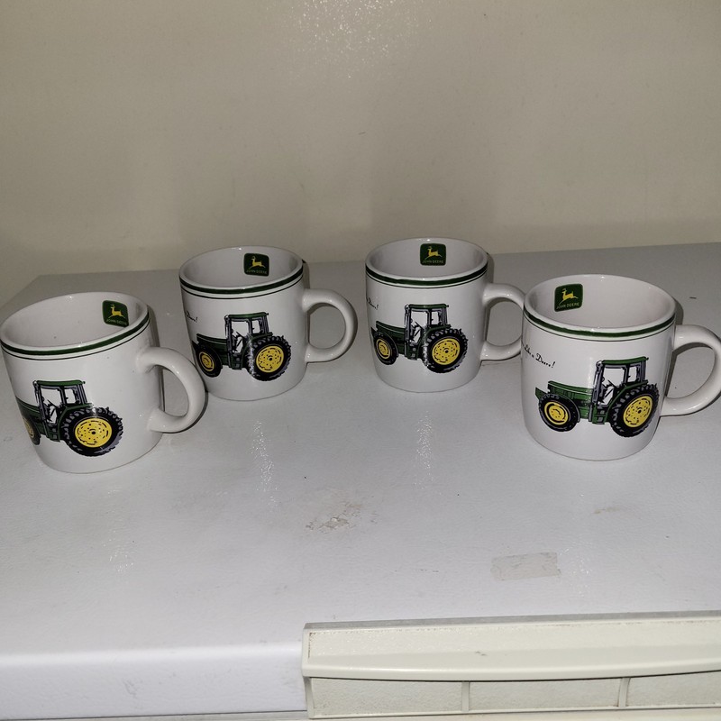 Set of 4 Gibson John Deere Tractor Coffee Mugs Farmhouse Decor Dinnerware