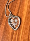 Vintage Intaglio Glass Heart Pendant & Cuff Bracelet Set Roses Silver Tone 80s — photo 8