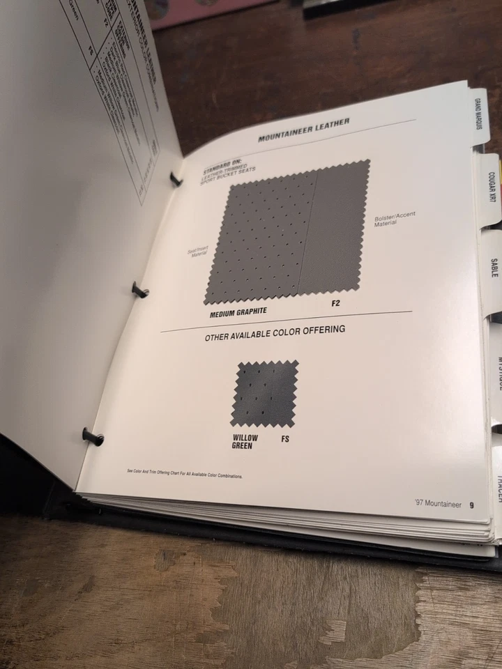 Álbum Mercury Dealer 1996 libro de pintura tapicería color Cougar Grand Marquis Foto 4 de 4