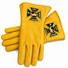 Masonic Knight Templar Officer Genuine Leather Embroidered Yellow Gloves