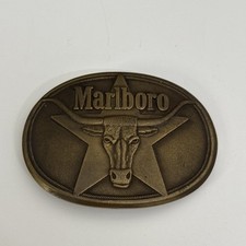 VTG 1987 Marlboro Bull Head  Star Solid Brass Philip Morris Belt Buckle - NICE