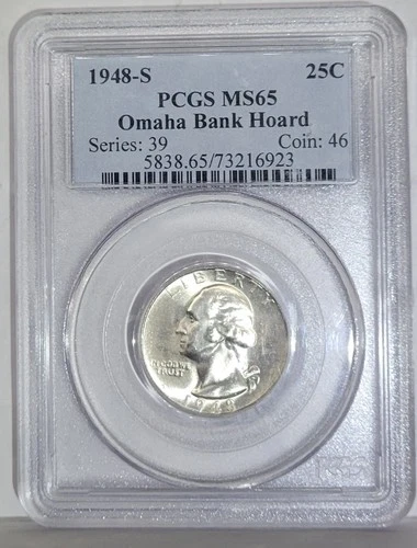 1948-S Washington Quarter Omaha Bank Hoard MS65 PCGS