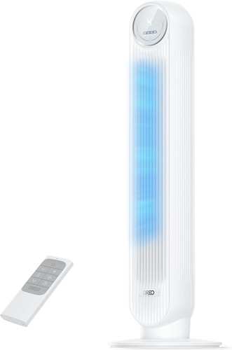 Compact 36 Inch Tower Fan with Remote Storage Compartment and Lightweight Design