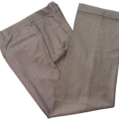 Canali for Bloomingdales Mens 32x30 Tan Wool Pleated Cuffed Dress Pants Italy