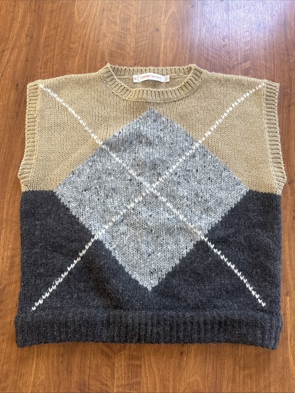 Vintage Esprit Sport Sweater Vest Argyle Wool Blend Y2K Small Preppy