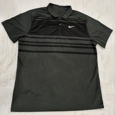 Nike Dri-Fit Men s Standard Fit Athletic Polo Shirt Gray Black Stripes Size XL