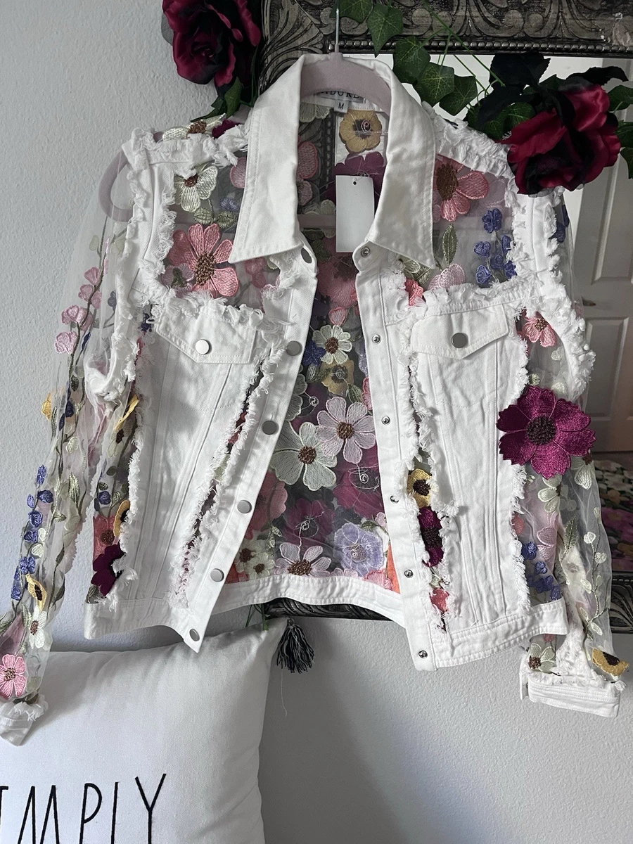 Denim White Floral Coats, Jackets & Vests for Women for sale | eBay