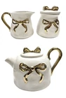 YEDI WHITE,METALLIC GOLD 3D BOW TIE SHAPE TEAPOT OR CREAMER,SUGAR HOLDER -4 CUPS