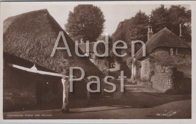 RPPC Cockington Schmiede und Dorf reetgedeckte Cottages Echtfoto Postkarte