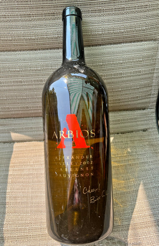 Large 16 1/2 inch Dark Amber Arbios Wine Bottle