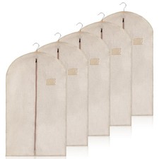 5 Packs Cotton Garment Bag for Hanging Clothes, 40" Breathable Hanging Suit C...
