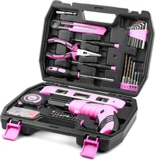 123-Piece Pink Household Tool Set 3.6V USB Electric Screwdriver Drill Kit