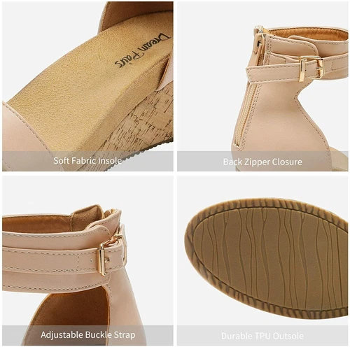 Women Ankle Strap Open Toe Back Zipper Platform Casual Dress Wedge Sandals - Picture 34 of 39