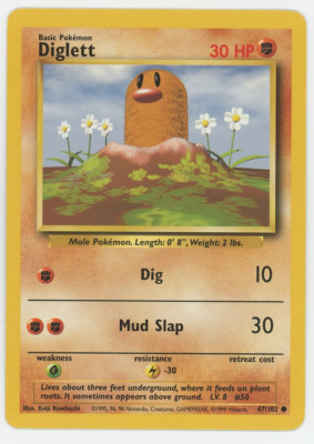 Diglett 47/102 Near Mint NM Common Base Set Pokemon Card 1999 WOTC