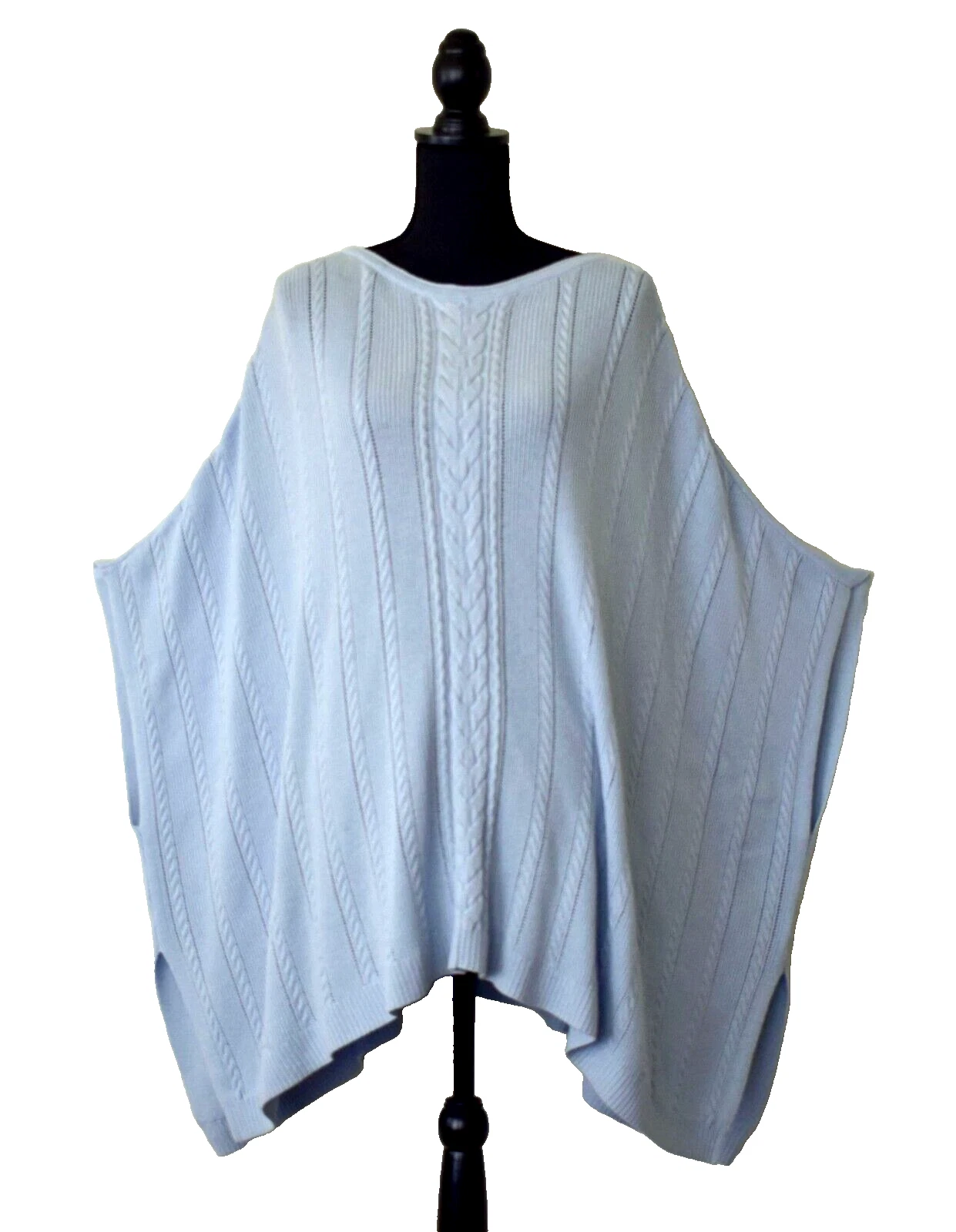 A5 Auth BROOKS BROTHERS Lt Blue Wool Blend Cable Knit Poncho Sweater ONE SIZE