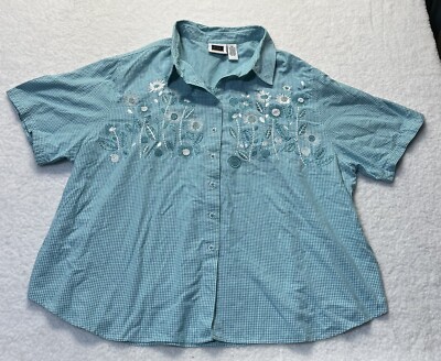 VTG CST SPORT Womens Size 3X Short Sleeve Embroidered Button Up Collar Shirt