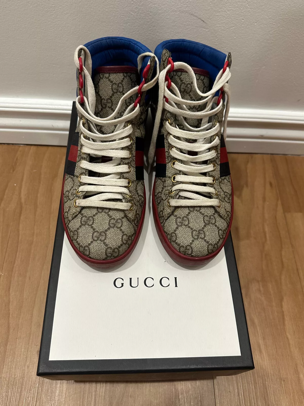 Baskets montantes Gucci ACE Web GG Supreme beige toile 8 G ou 8,5 US ou