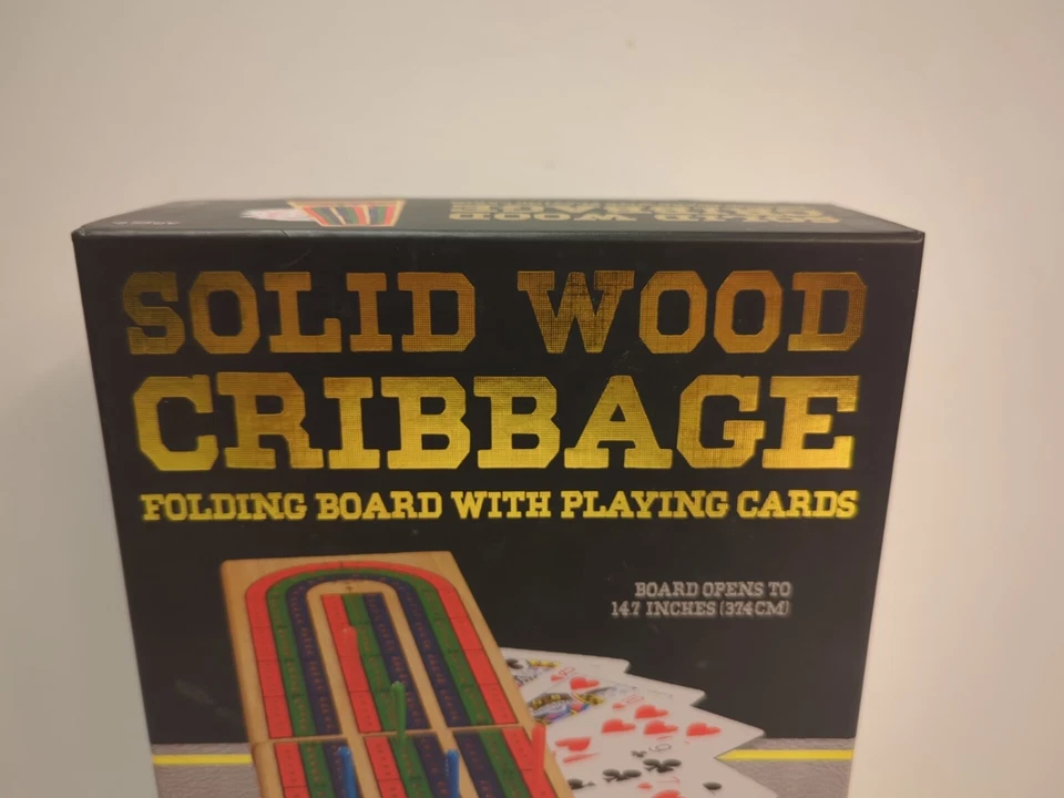 Complete Cribbage Set Solid Wood Folding 3-Track Board with Playing Cards - Image 2 of 4