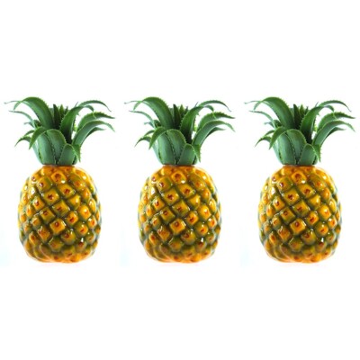 3-Pack Artificial Medium Pineapple 7-in Plastic Decorative Fruit Yellow Fake LOT