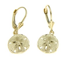 11.5MM 14K SOLID YELLOW GOLD HAWAIIAN SAND DOLLAR EARRINGS LEVERBACK DIAMOND CUT