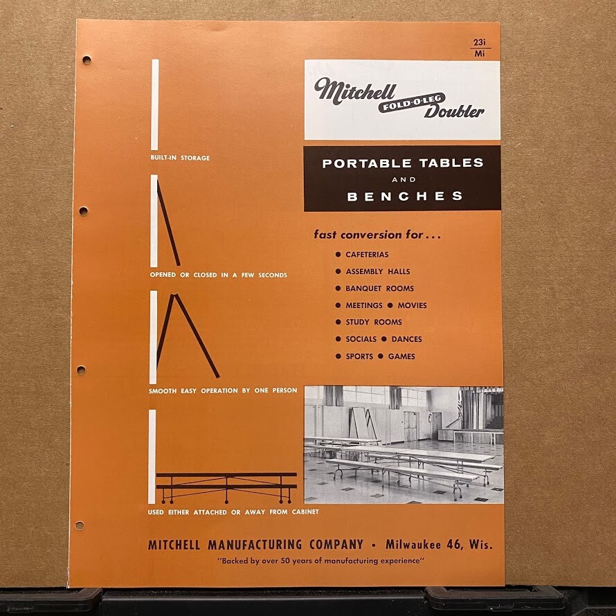 Vtg Mitchell Manufacturing Brochure ~ Portable Tables and Benches