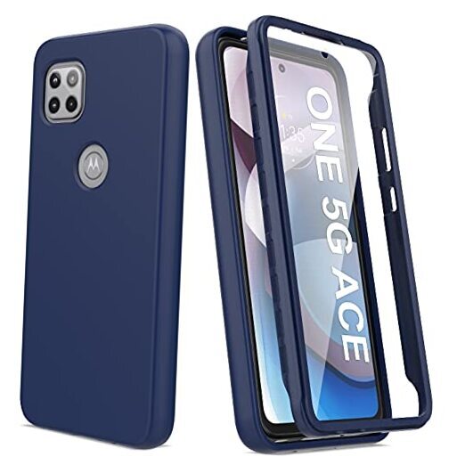 V/A for Motorola One 5G Ace Case with Built-in Screen Protector, Full Navy Blue