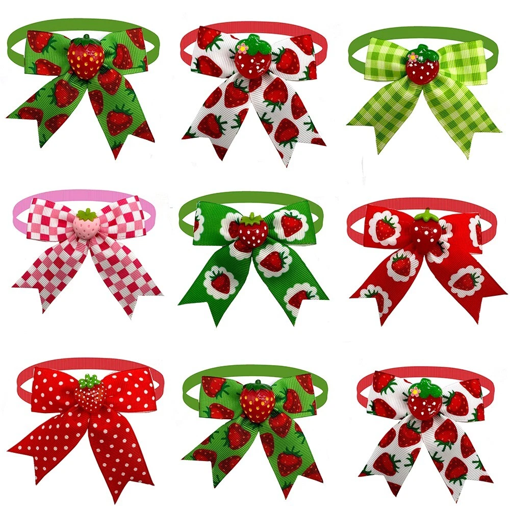 50Pcs Handmade Fruits Style Summer Dog Bowtie Collar Pet Grooming Bow Supplies